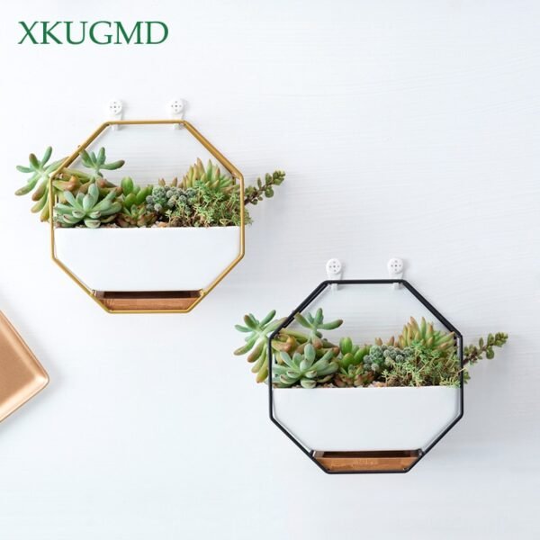 Aesthetic Octagonal Geometric Wall Hanging Planter with Bamboo Tray